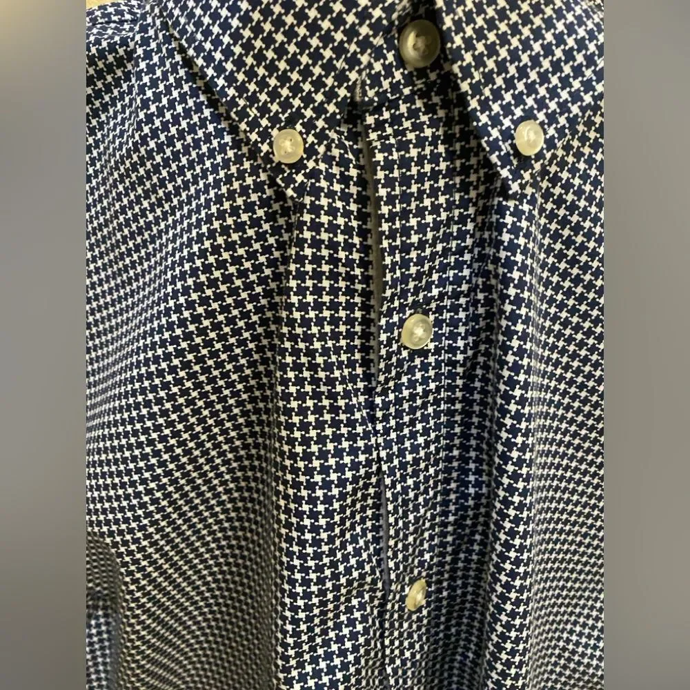 Banana Republic Navy Checkered Gingham Button Down Dress Shirt Men's Sz LT